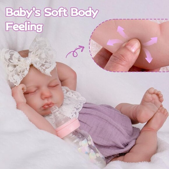 20 Inch Realistic Sleeping Newborn Baby Girl with Poseable Limbs and Feeding Set - Picture 3 of 8